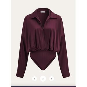 Commense Satin Collared Long Sleeve Bodysuit Sz M